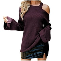 Holloyiver женски плетен реколта върхове дълги ръкави кръгли деколтета солидна ръкави пуловер пуловер Небрежен пуловер Топ пуловер джъмпер пуловери