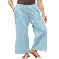 Luxplum жени дълги панталони направо широк крак палацо панталони плътни цветни дъна свободни годни панталони ежедневно носете светло синьо 5xl