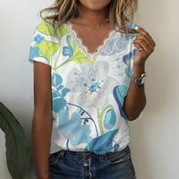 Женска модна лятна риза с къс ръкав отпечатана тениска с тениска на шията