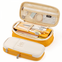Широко отваряне на калъф за писалка, лек и просторен торбичка за торбичка с молив, естетическо снабдяване с триъгълна дизайн за възрастни, жълто