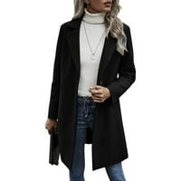 Стилно яке за жени модни ежедневни плътни цветни джобни разхлабени темпераментно вълнено палто с дълъг ръкав