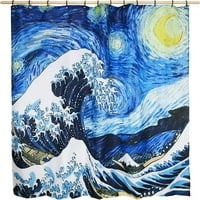 Artistic Blue Van Gogh Звездна нощ и японски хокусай Голямата вълна картина водоустойчива тъкан за баня за душ завеса с куки за аксесоари за баня не е необходим облицовка
