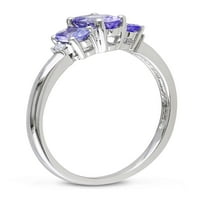 Карат Т. Г. в. овално изрязан Танзанит и диамантен акцент 10кт Бяло Злато 3-каменен пръстен