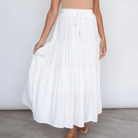 Женска пола модна мода жени солидни ежедневни ручерани ръбове еластични поли за талия бяло
