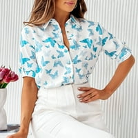 Жените случайни тениска Отпечатани Дълъг ръкав завой надолу яка копчета жилетка блуза върхове в продажба