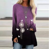 Зимни дрехи за жени клирънс мода жена О-врата Дълъг ръкав тениска Есен печат блуза върхове флаш снимки