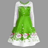 Zunfeo жени Небрежна рокля- Fit & Flare Dress Crew Neck Long Relats Printed Spring Summer Vintage Classic Ressing Midi рокля Зелена 6