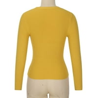 Есента зима с дълъг ръкав екипаж на шията плътни пуловери за жена за жена жълт размер xl