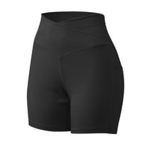 Yubnlvae панталони за жени v велосипедни талия талия къси панталони кръстосани къси панталони вдигане на жени тренировка с висока йога къси панталони за жени черни