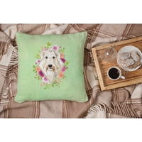 Wheaten Terrier зелени цветя тъкани декоративна възглавница