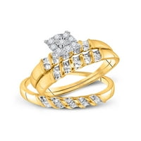 Твърд стерлингов сребърен диамант жълт тон и нейния съвпадащ двойка три пръстена двойка три пръстена сватбена годежна лента на пръстена ct. -