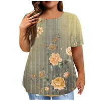 Плюс Размер Жени Лято Къс Ръкав Случайни Тениска Блуза Дами Хлабав Флорален Печат Блуза Блуза Върхове Блуза Т Риза