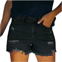 Нанизани Мода Дамски джоб твърди дънки дънкови панталони женски дупка дъното ежедневни шорти спортни шорти за жени