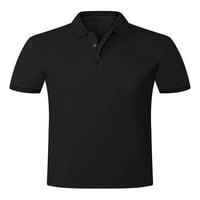 Санвиглор Мъжка риза Плътен цвят в врата Поло две копчета Топ хлабав годни блуза ежедневно Съчуанска риза черен етикет-Черно 3хл