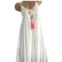 Течащи рокли за жени слънчева рокля с v-образно без ръкави отпечатани бяло xl