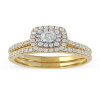 Карат Т. в. диамант 10кт жълто злато Двоен ореол годежен пръстен комплект