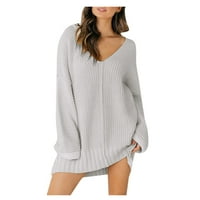 WHLBF плюс размери пуловери за жени, дамски хлабав пуловер с дълъг ръкав с дълъг ръкав