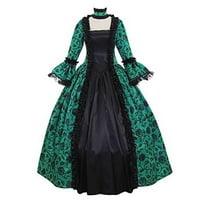 Готически рокли жени ретро зимна топка за печат флорална есенна рокля рокли женски рокля зелено xxxl