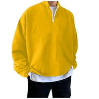 Baocc zip up hoodie mens simple ежедневни свободни качулки с голям размер с цип плътна стойка яка качулка пуловер пуловер палто горни качулки за мъже жълти, до размер 2xl