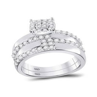 Твърди 14к Бяло Злато Неговият и нейният кръг диамант клъстер съвпадение двойка три пръстена Булчински годежен пръстен сватбени халки комплект 1. Томография. -