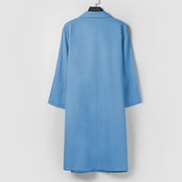 Дамски рокли в-врата коляното дължина ежедневни А-линия Отпечатани Дълъг ръкав лятна рокля синьо 3хл