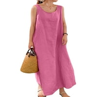 Frontwalk Women Maxi рокли без ръкави дълга рокля солиден цвят лятен плаж слънчев разрез пътува ежедневен екипаж розов xl