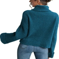 Avamo жени пуловер с висока шия плетен пуловери с дълъг ръкав джъмпер върхове празници ежедневни пуловер свободен зимен топло синьо xl