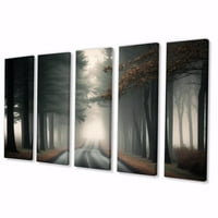 Арт Дизайнарт мъглив път през гората и пейзаж гора Мултипанел стена арт хол в. Широко Навътре. Високи Панели Равни