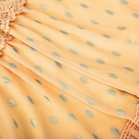 Рокли За сватбени гости за жени мода жени летни ежедневни печат без ръкави Дантела Пачуърк жилетка дълга рокля дамски официални рокли жълта рокля