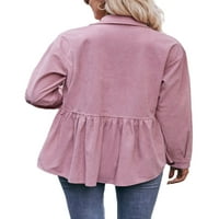 Zodanni Loose Fit блуза за жени Corduroy с дълъг ръкав риза обикновени плътни цветови върхове с джобно розово m