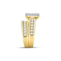 Солидна 14k жълто злато негово и нейното кръгло диамантен клъстер съвпадащ двойка три пръстена Булчински годежен пръстен Сватбени ленти 1. Ct. -