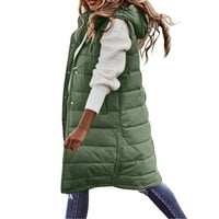 Wiuurtly за плюс размер жени дамски дълъг зимен палто жилетка с качулка без ръкави топло свободно палто с джобове ватирана жилетка с палто от външно яке