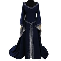 Follure MIDI рокли за жени реколта с дълъг ръкав v-образно средновековна рокля с дължина на пода