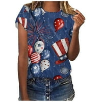 САЩ тематични тениски Ден на независимостта летни върхове за жени ежедневни тениска кръг врата къс ръкав пуловер блуза върхове Дамски американски флаг облекло об?