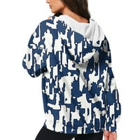 Дамски ежедневни модни печатни Дълъг ръкав пуловер качулки цип Суитчъри палто бял м