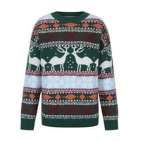 Absuyy пуловери за женски клирънс Плетене на женски кръгла шия свободен темперамент дълъг ръкав Коледна плетена армия Зелен размер m