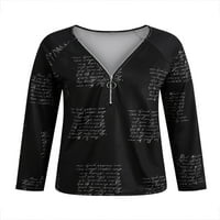 Юлисми женски модни букви за печат с дълъг ръкав v Врат цип тениска блуза върхове