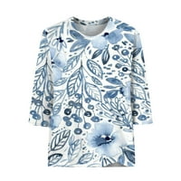 Летни върхове Женски моден ежедневен седма ръкав отпечатан тениска с тениска с о-образно деколте