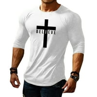 YSKKT Мъжки ризи с дълъг ръкав Кройк Кръст вярват на отпечатана ежедневна блуза