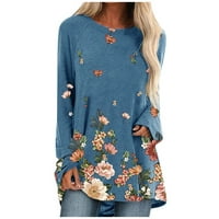 Жени модни о-деколтета флорални принт с дълги ръкави върхове дълга блуза пуловер hot8sl4869145