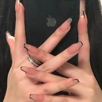 Държан средна преса върху нокти с дизайни фалшиви нокти Съвети Full Cover Acrylic Black False Nails за жени и момичета B