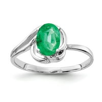 Солидно 14k бяло злато 7x овално изумрудено зелено може да се годеният пръстен за скъпоценни камъни 5 Размер 5