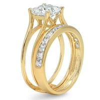 2. КТ принцеса нарязани истински култивирани диамант ВС1 - ВС-к 14к жълто злато годеж сватба булчински комплект дизайнер пръстен бв комплект в кристални странични камъни размер 5.5
