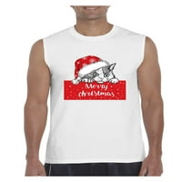 Фпп-Мъжка графична Тениска без ръкави-Весела Коледа мяу грозен пуловер