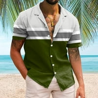 B91XZ Мъжки ризи Небрежни стилни мъже Небрежни къси ръкав Пролет лято Turndown Neck 3d отпечатани ризи Модни топ блуза зелено, размер m