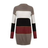 Caicj пуловерна рокля за жени за жени с V-образно деколте пуловер рокля с дълъг ръкав мерино вълна есен зима топло меко плетен дълъг пуловер червено, xxl