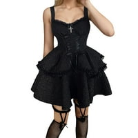 Sehao дамски готически ретро елегантна дантела гръб с цип рокли с черен l