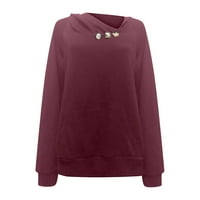Cuhas дамски модни блузи ризи есен есен зима солиден цвят голям джобен бутон Плитна плетена качулка с дълъг ръкав плюс размер дамски върхове червени l