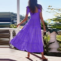 Летни рокли за жени халтер модна отпечатана дължина на глезена A-линия рокля без ръкави лилаво xl
