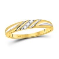 Солидно 10к жълто злато, неговото и нейното кръгло диамантено сърце, съвпадащо с двойка три пръстена за годежен пръстен, халки за сватба, комплект КТ. -